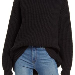 FREE PEOPLE CHUNKY OVERSIZED TURTLENECK SHAKER KNIT BLACK SWEATER XS